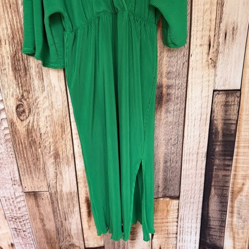 Anthropologie‎ Dress Plissé Faux-Wrap Kimono Sleeve Green Maxi Boho Glam XL NWT - Picture 6 of 10